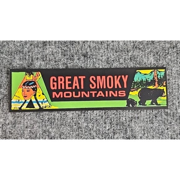 Vtg Great Smoky Mountains Bumper Sticker Small Native American Bear - Picture 1 of 6